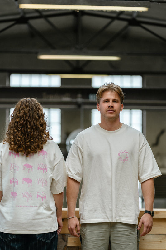 Merch T-Shirt Creme mit Rosa Icons