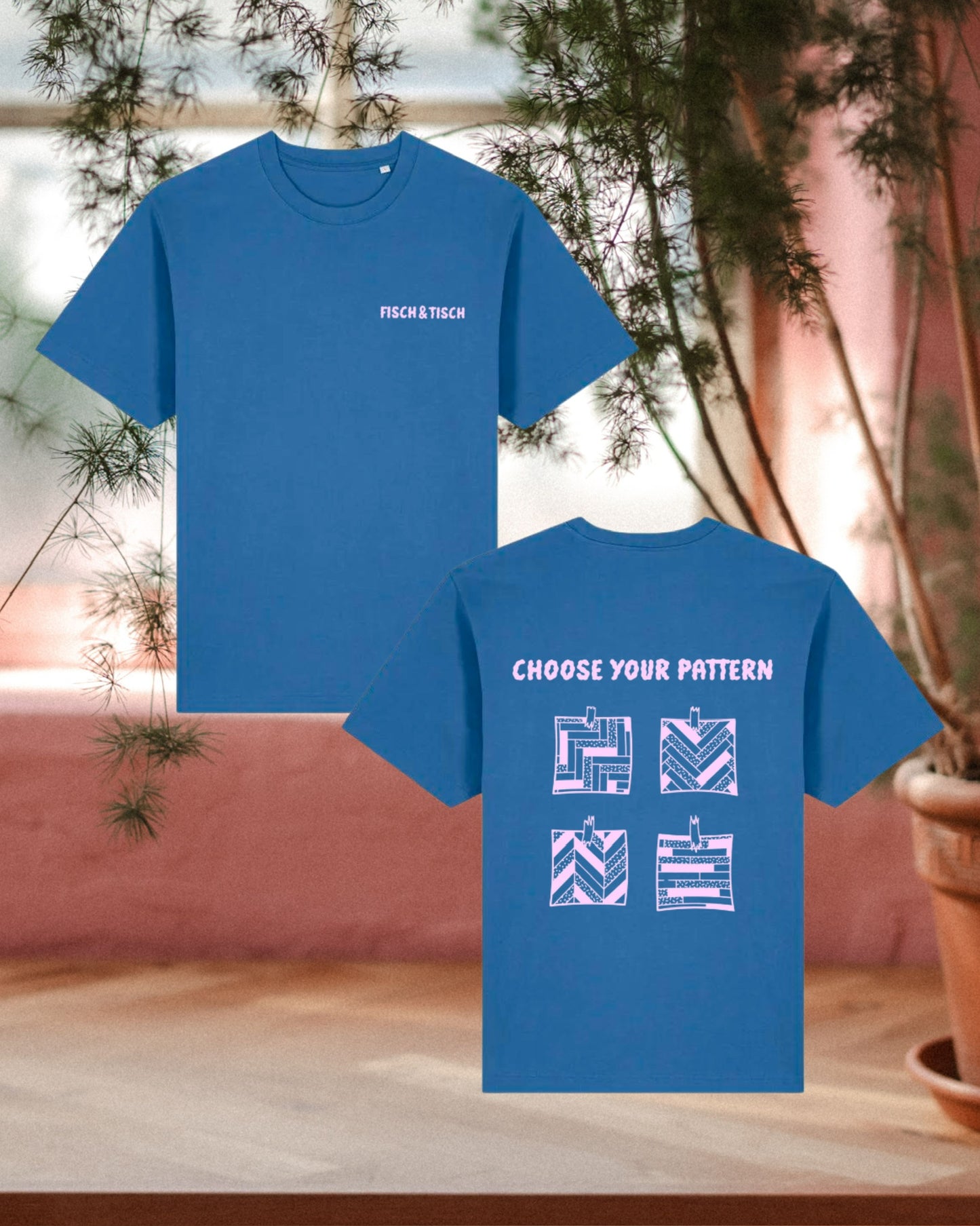 T-Shirt Blau mit Choose your pattern Motiv